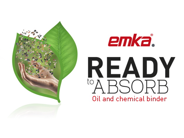 Ready to absorb logo with floating loose leather particles in an open hand in front of green leaves.